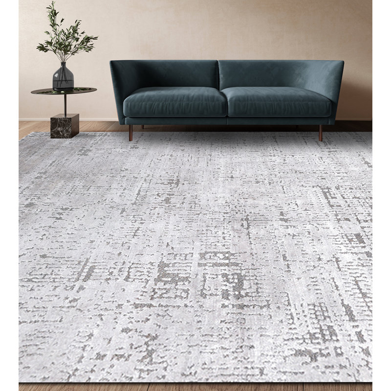 Wool Abstract Area Rug in Silver, Rectangle 9' x 12'