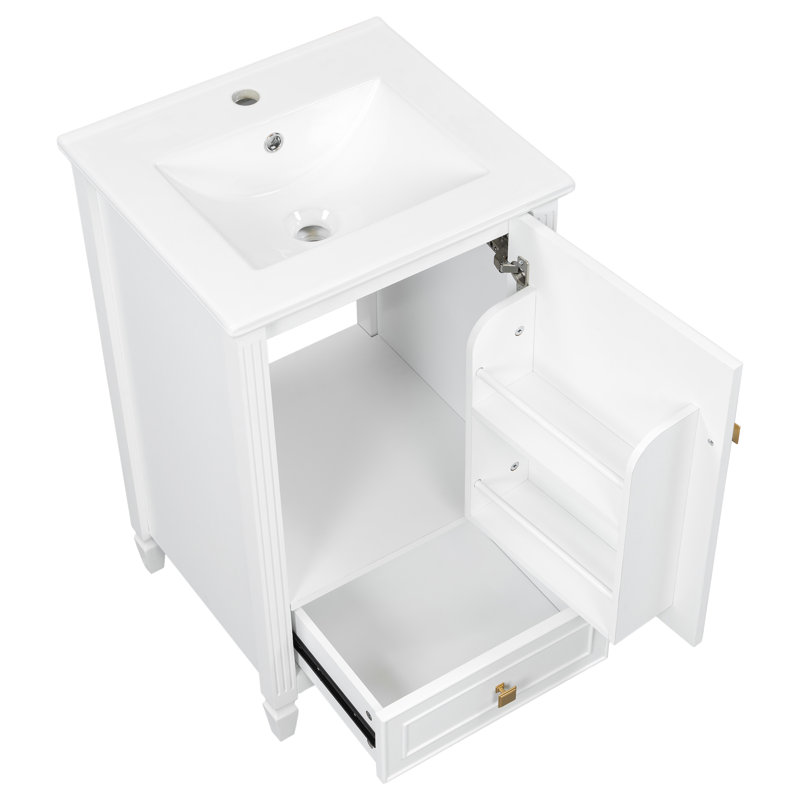 Meuble-lavabo simple 20 po avec comptoir en céramique encastré