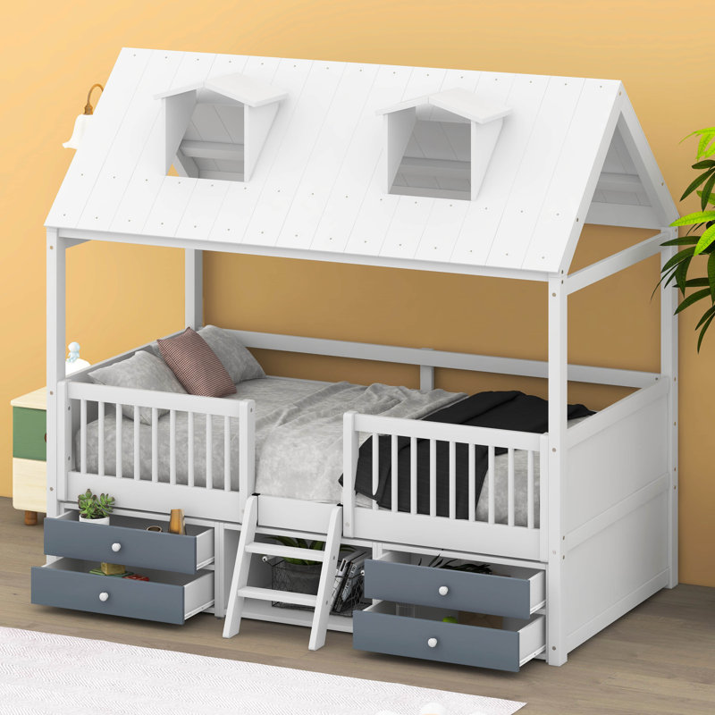 Lit avec rangement Queshon, Lit simple, Blanc