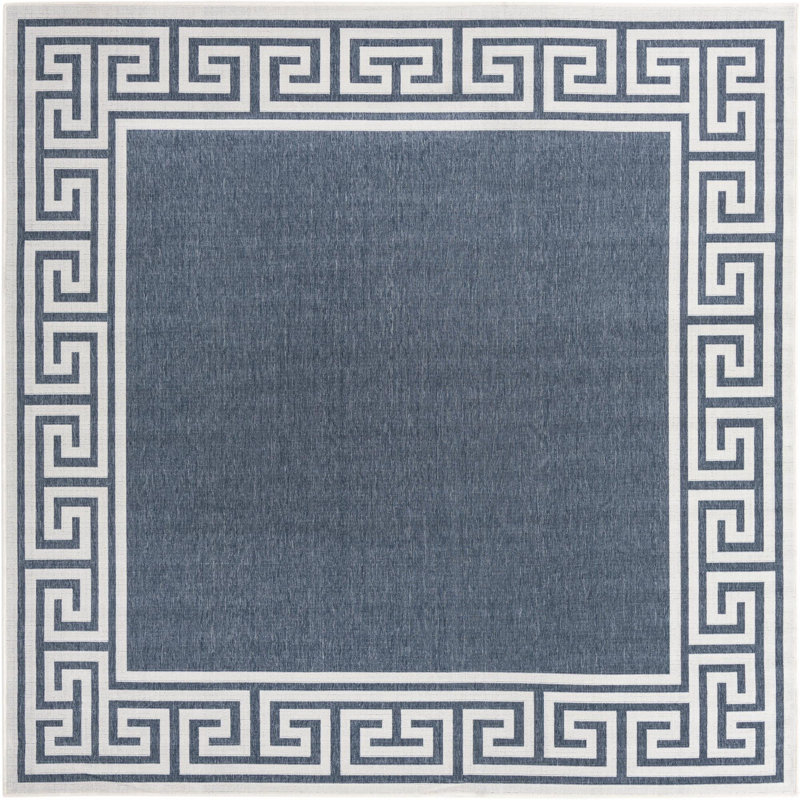 Tapis bleu marine intérieur / extérieur Amiri, Carré 7 pi 10 po