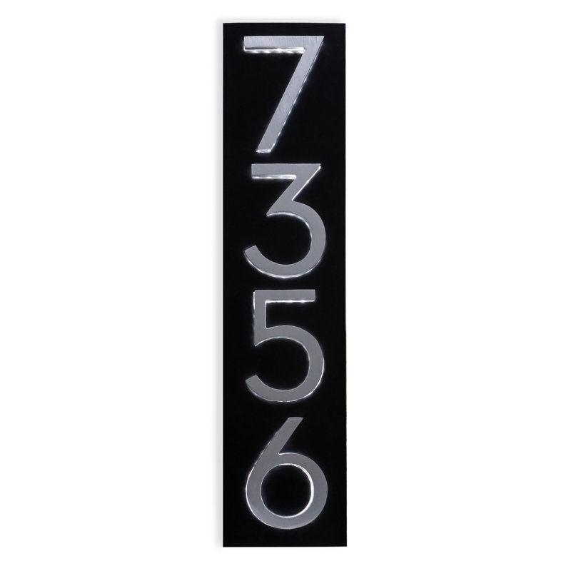 Vertical Backlit Modern Address Plaque (4" Numbers - 1 Character) - Grey/Brushed Aluminum, Brushed Aluminum, Grey, Yes