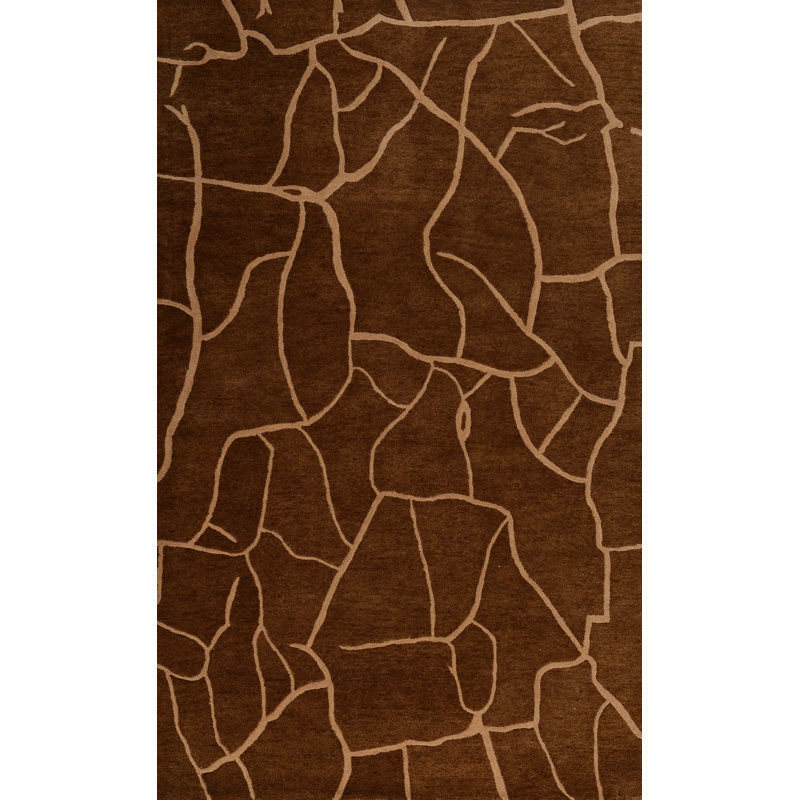 Tapis décoratif brun en laine Touffeté à la main de forme rectangulaire de 5 pi x 8 pi, Rectangle 5 pi x 8 pi