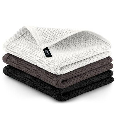Zulay Kitchen Towels 3 Pack 100% Cotton Waffle Weave - 12x12 Super Absorbent Dish Towels for Kitchen