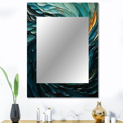 Majestic Motion Teal Spiral III - miroir décoratif spirales abstraites, grand miroir mural bleu, impression d'art en métal