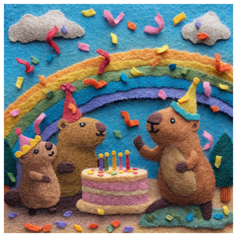 Felt Groundhog Birthday Scene Bedding, Lit simple