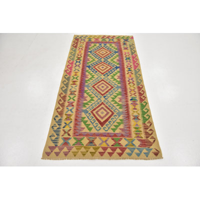 Tapis en laine rouge/beige 3 pi x 6 pi 7 po one-of-kind-noué la main Lorain