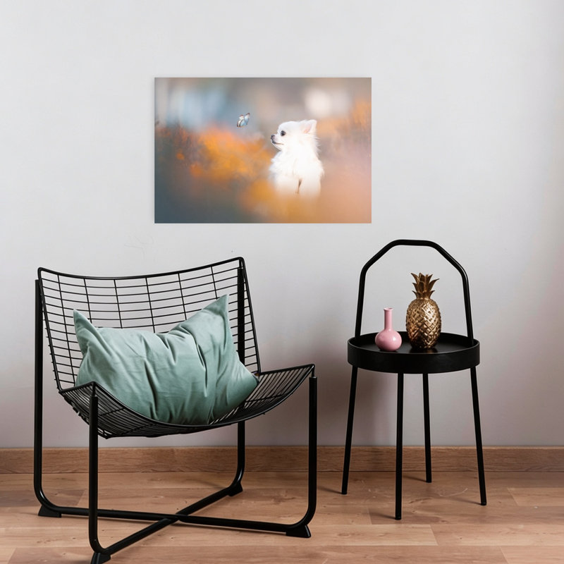 Curious Puppy Butterfly Delicate Dreamy Peaceful Butterfly Dog Autumn Nature Wall Art Print, 40.64cm H x 60.96cm W