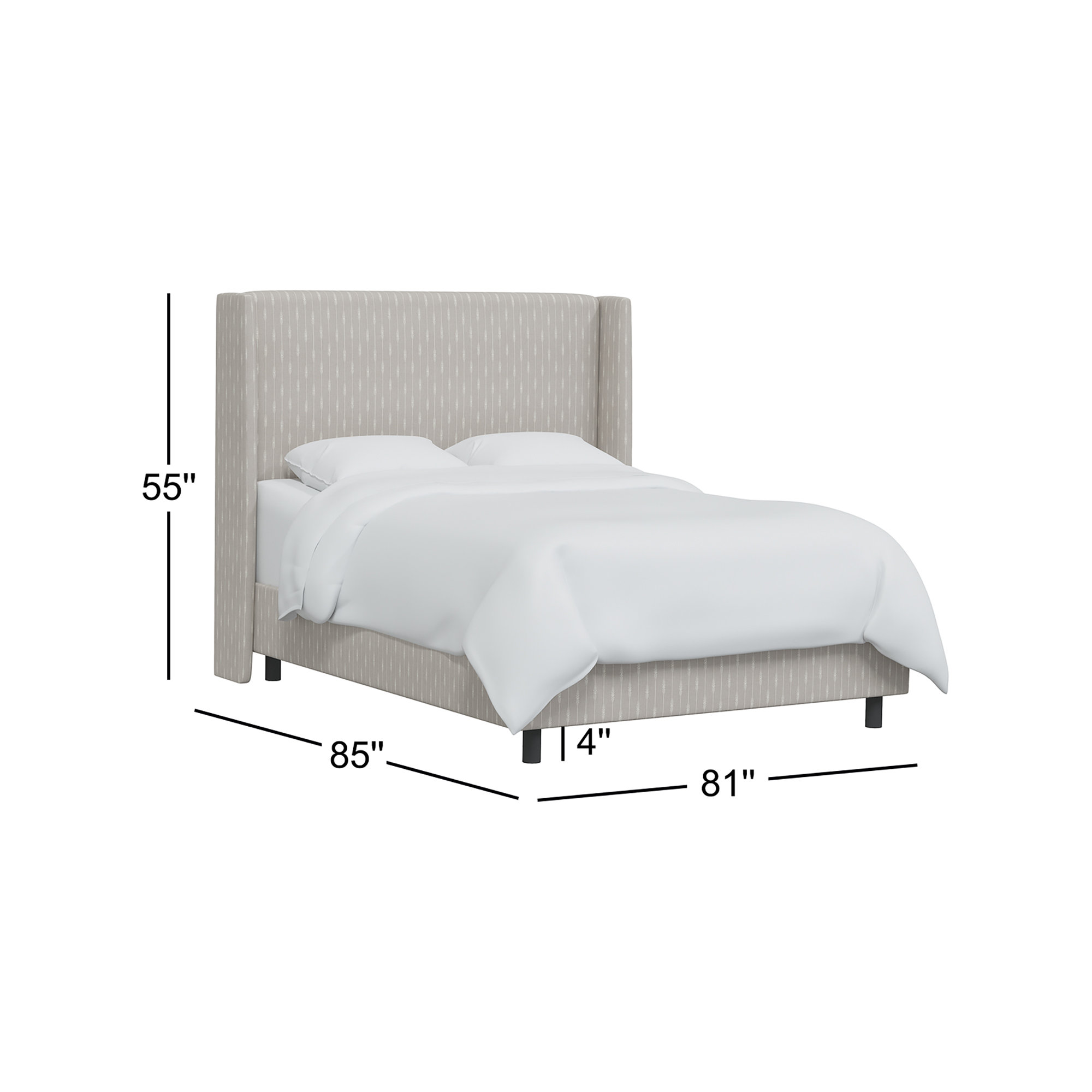Tilly Upholstered Wingback Bed, Sprint Stripe Grey, King