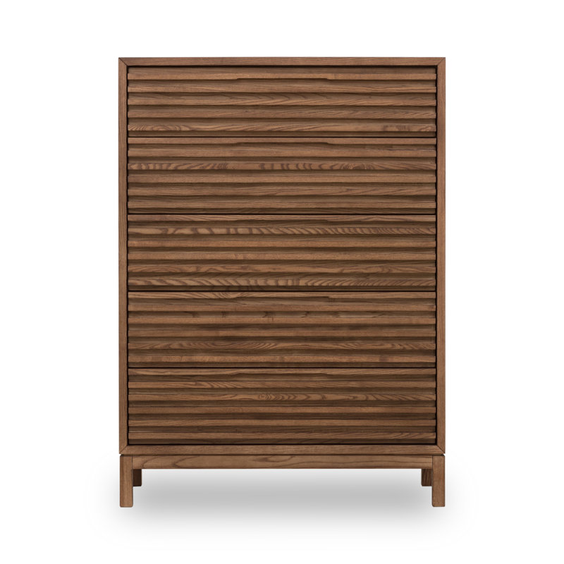 Grahamtown Solid Wood 106.68cm W 5 - Drawer Chest of Drawers, Brown