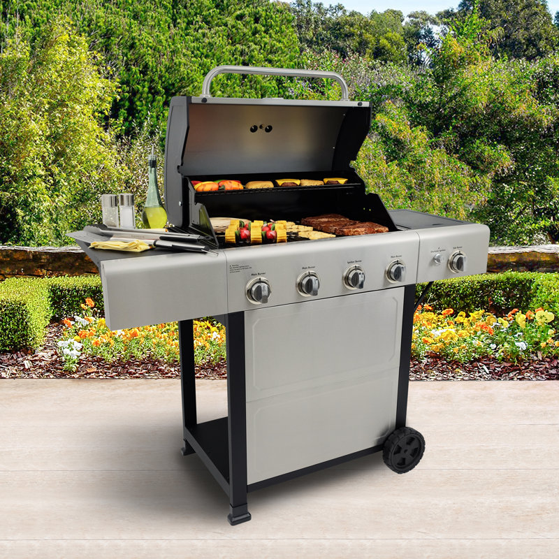 Barbecue au gaz propane autoportant à 4 brûleurs avec brûleur latéral Kenmore, Acier Inoxydable