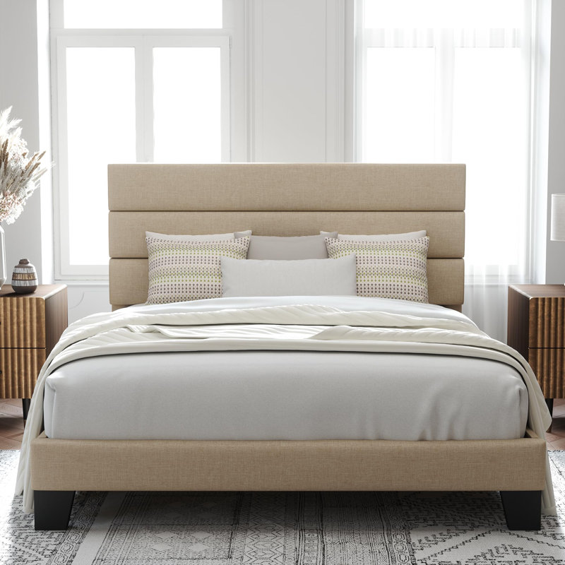 Structure de lit en acier Breeauna, Beige