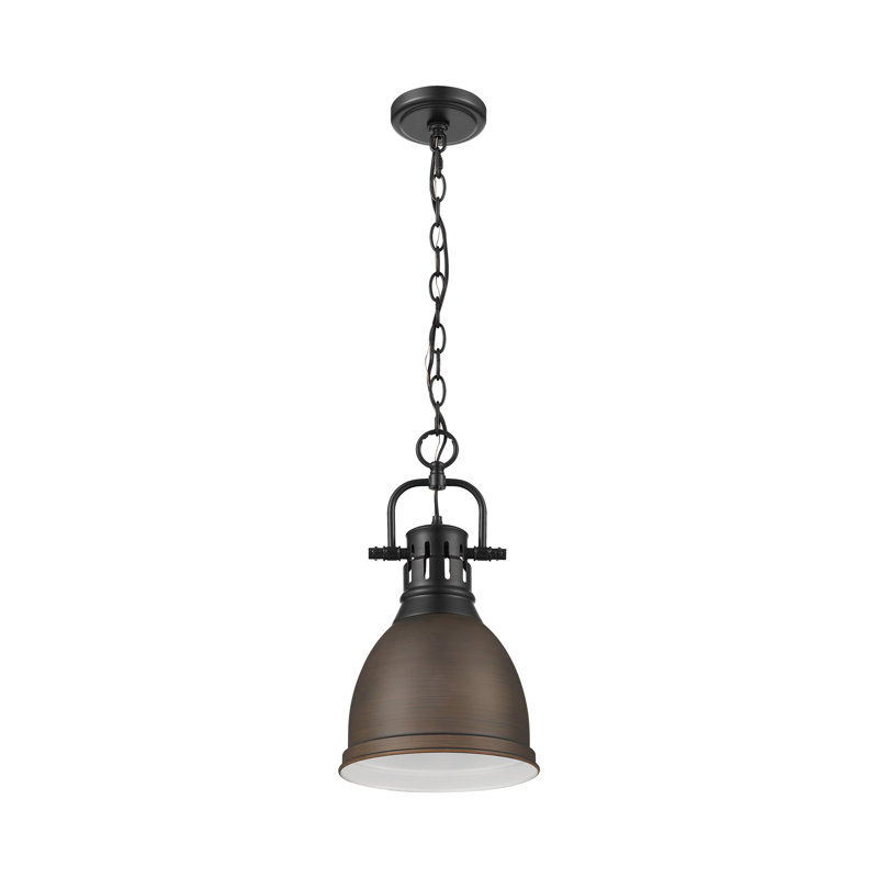 Luminaire suspendu 1 lumière avec chaîne Cajoux, H 8,875 po x l 8,875 po, Bronze huilé, Noir mat