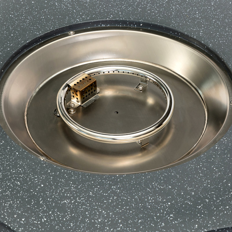 Foyer d'extérieur rond en béton 50000 36 pouces pour l'extérieur, gris avec accents blancs, allumage par impulsion, patio au propane à deux niveaux de réglage de la flamme, béton, réglable, pierres de lave