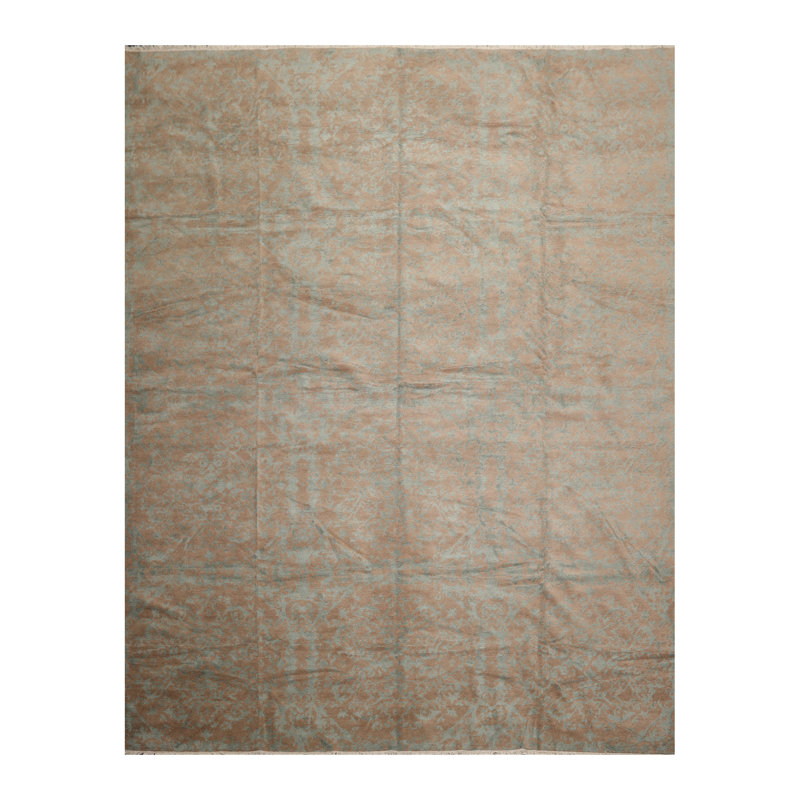 Tapis de surface 9 pi x 12 po one-of-kind à la main noué la brown Aninda