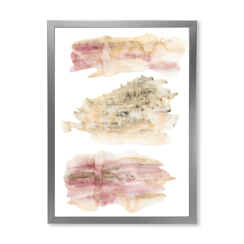 «Golden and Pink Abstract Clouds», peinture sur toile à cadre flottant, H 32 po x l 16 po x P 1 po, Toile avec cadre argenté