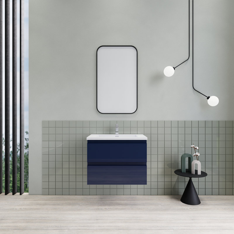 Meuble-lavabo flottant moderne simple Alcester Ivy Bronx, Bleu brillant