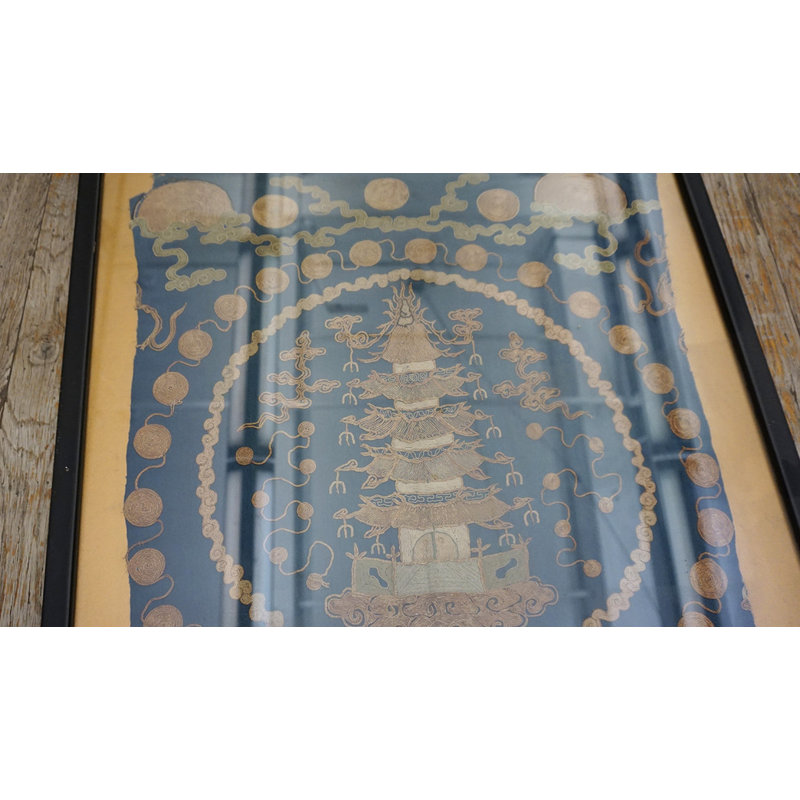 Antique Chinese Scenic Architectural Textile Art