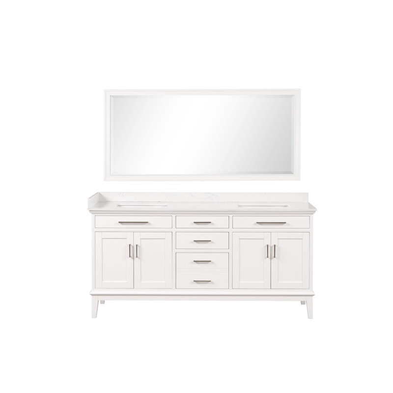 72" Double Sink Bathroom Vanity,With Mirror, White