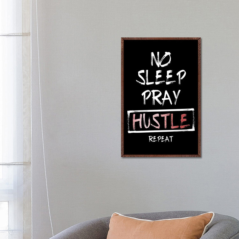 No Sleep 1 Piece Wall Art on Canvas, 66.04cm H x 45.72cm W x 3.81cm D, Classic Brown Wood Floater Framed