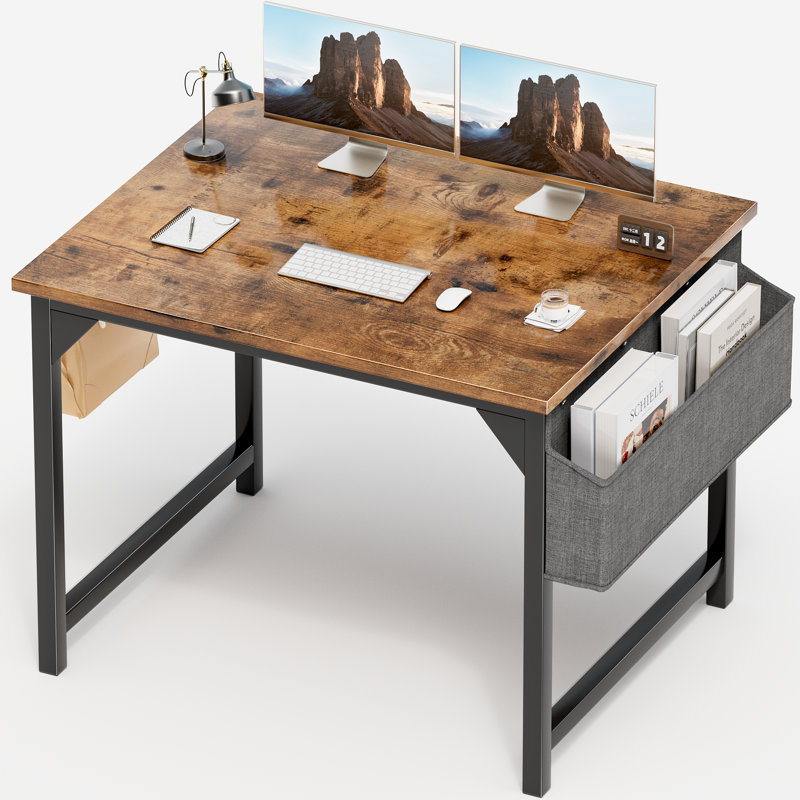 Metal Base Writing Desk, 29.8" H x 32" W x 19.7" D, Rustic Brown