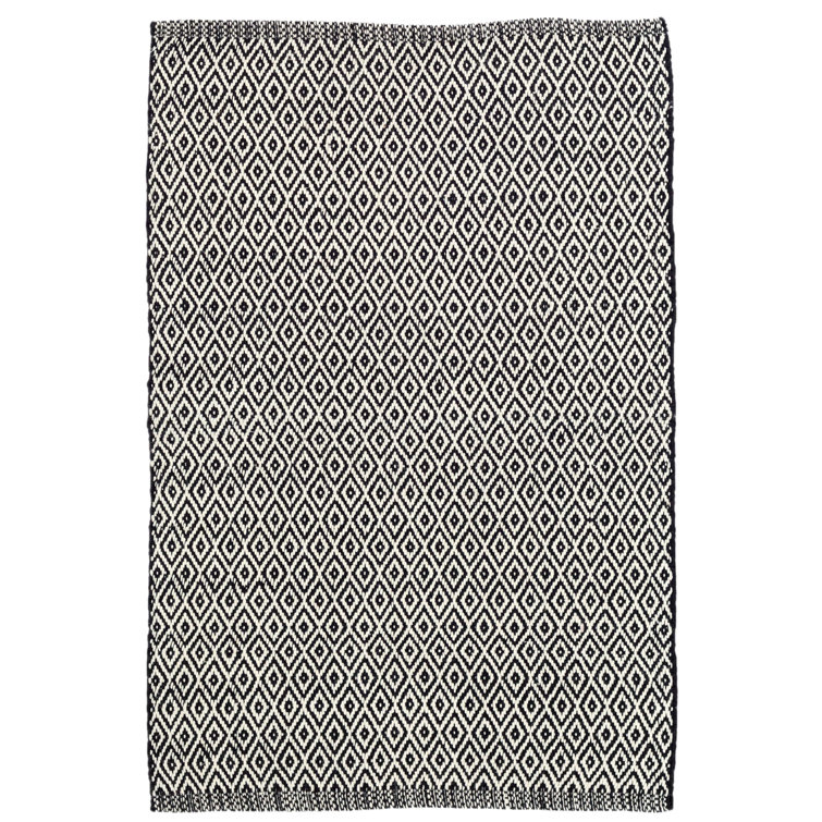 Crystal Flatweave Geometric Area Rug in Black/Ivory