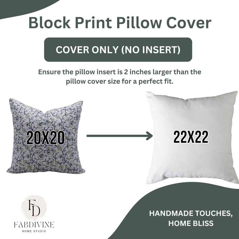 Block Print Throw Pillow Cover, 8 Thick Linen Decorative Cushion Cover, 14" x 14"