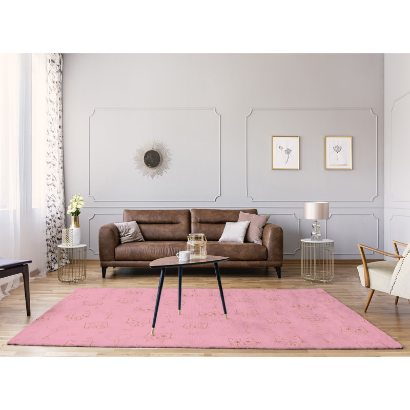 Tapis zone rose fait main, Rectangle 8 pi x 10 pi