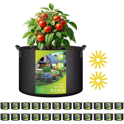 iPower 24-Pack Plant Grow Bags Heavy Duty Thickened Nonwoven Aeration Fabric Container Durable Pots , Strap Handles for Garden, Black