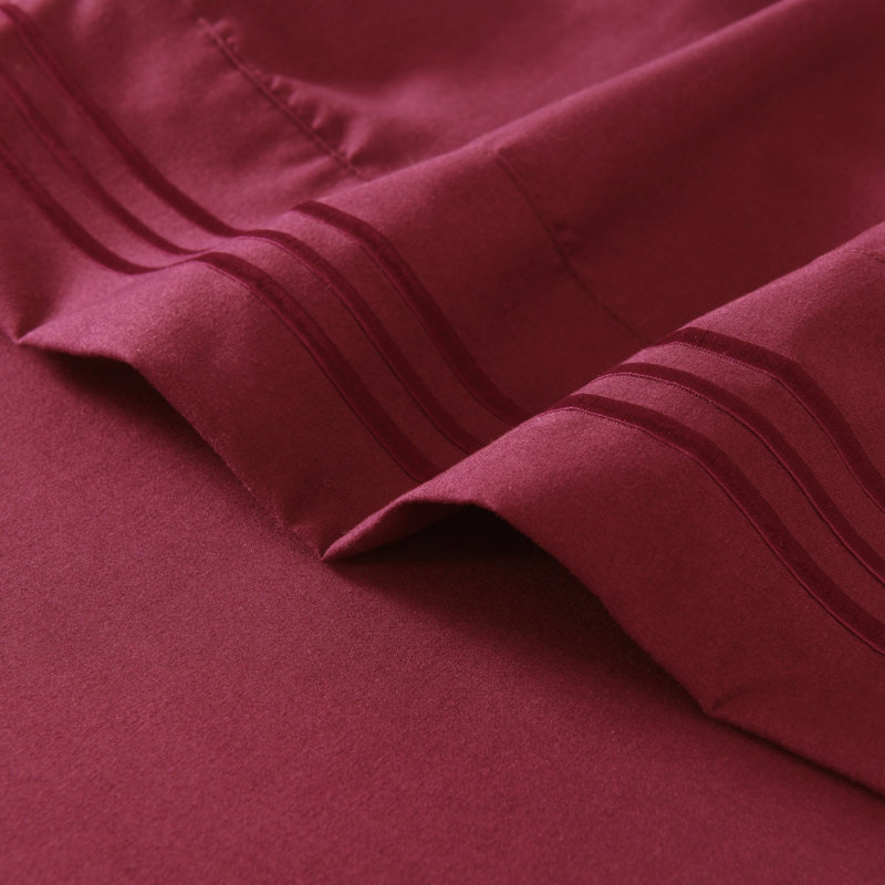 4/6 Pcs Soft Solid & Embroidery Bed Sheets Set, Burgundy, King