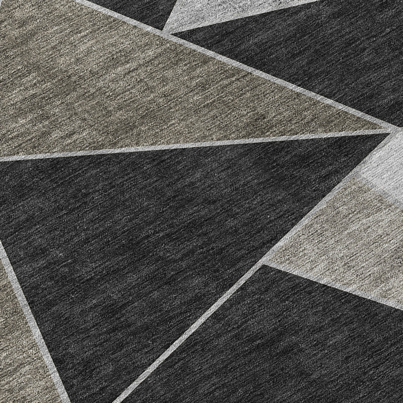 Tapis d'intérieur rond lavable gris anthracite et gris 8 pi