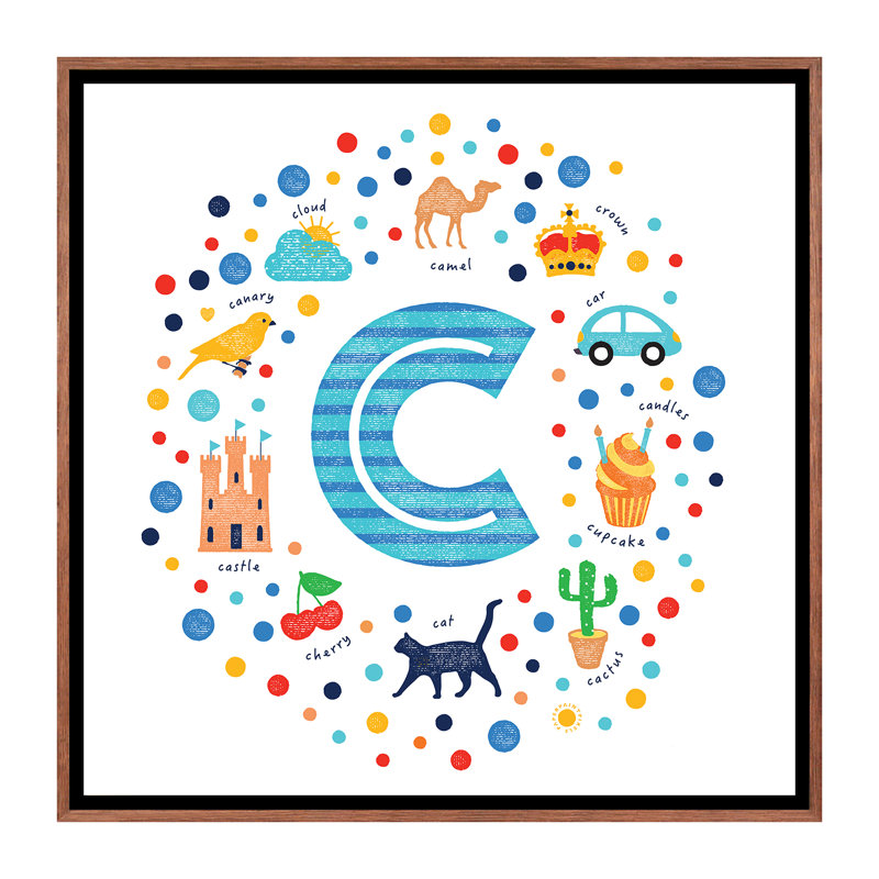 C - Reproduction d'art graphique, Toile avec cadre brun, H 26 po x l 26 po x P 1,5 po, Pas de tapis