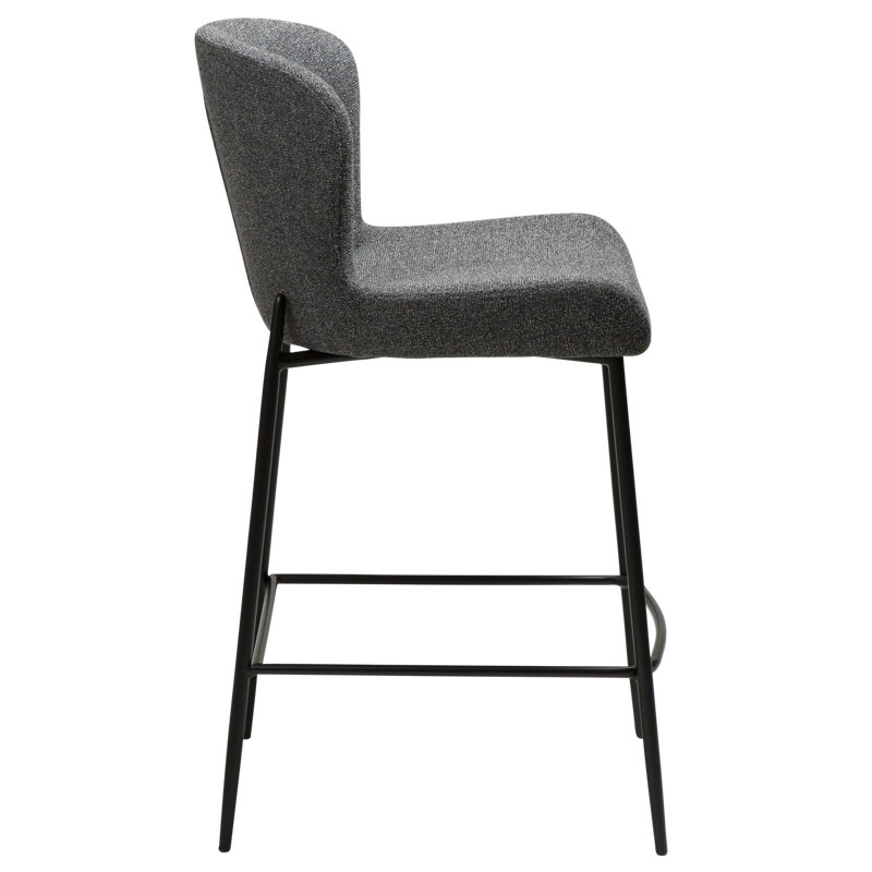 Glam Upholstered Counter Stool with Metal Frame, Dark Grey