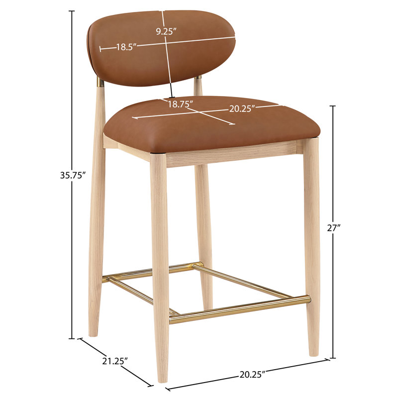 Tabouret Riccio, Naturel, Brossé, Cuir végétalien cognac
