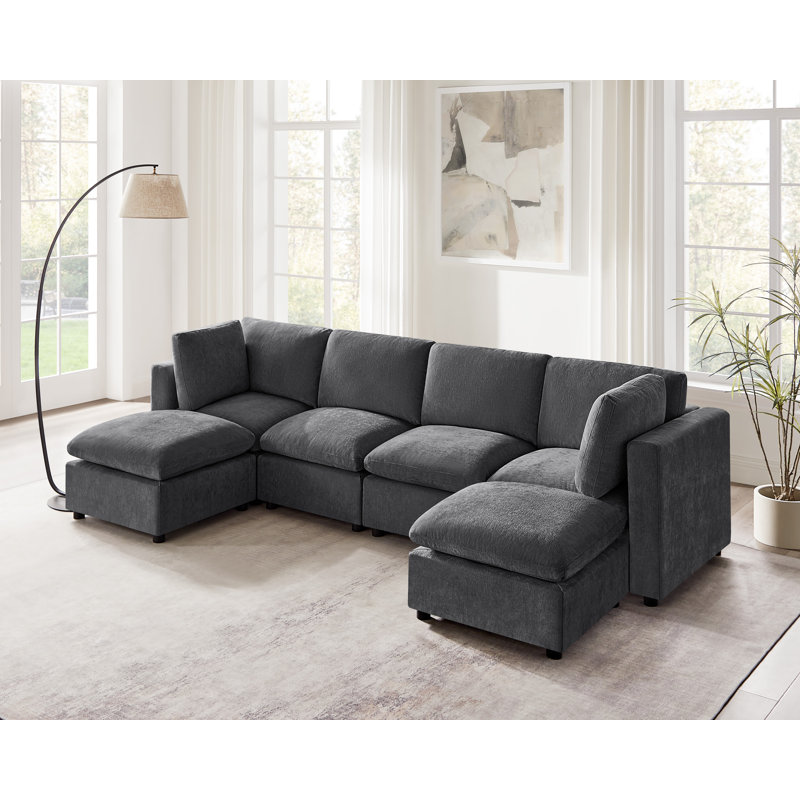 Canapé modulaire rembourré 6 pièces Zariza, Mélange de polyester gris