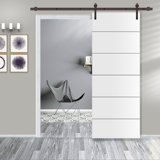 Modern Classic Panelled White Primed Composite Mdf Barn Door Slab With Hardware Kit