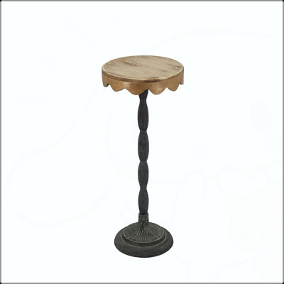 Table d'appoint en fer noir D10,5 x 25,5 po avec plateau en bois brun festonné, polyvalent et élégant