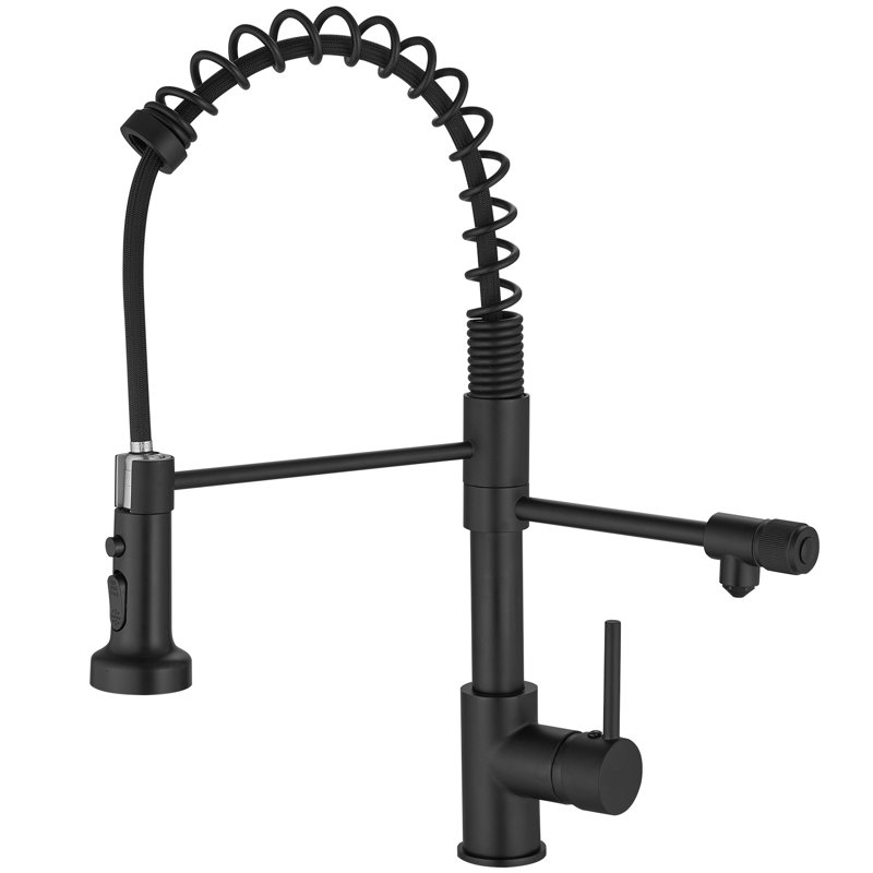 Drinking Water Faucet With Purifier And Pull-Down Filter - Matte Black, Double Pipe Outlet, Simple Installation Process Kitchen For Pull Down Filter, Effortless Maintenance