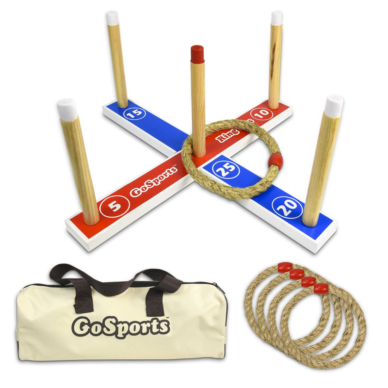 GoSports Premium Wooden Ring Toss Game with Carrying Case 