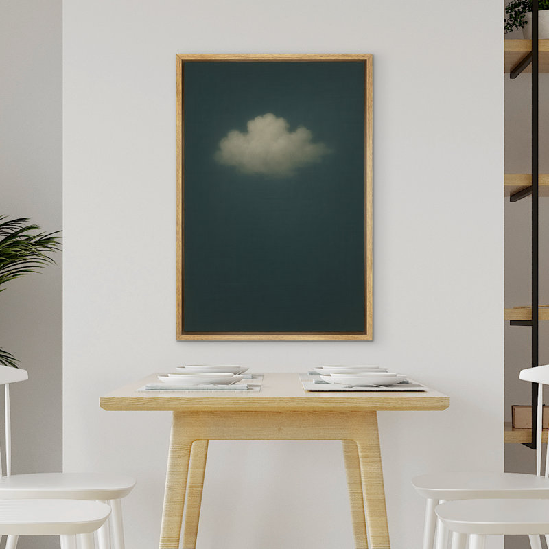 Art mural sur toile encadré à nuage unique sur ciel foncé - Atmosphère minimaliste surréelle pour le bureau ou le vestibule - Décoration moderne