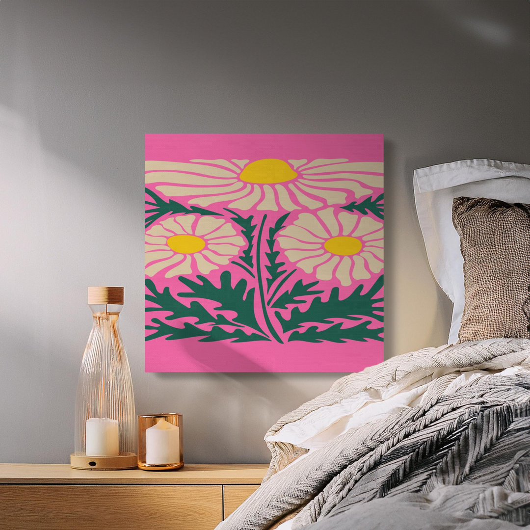 Daisy Flower Canvas Wall Art, Pink Floral Print, Gallery Wrapped, Ready to Hang, Modern Home Decor, Statement Piece, Archival Quality