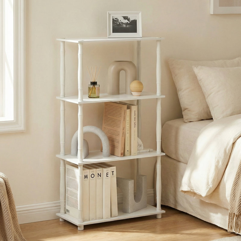 Decorius Etagere Bookcase, (4 Shelves) 43.25" H x 23.6" W x 11.6" D, Sonoma Oak/White