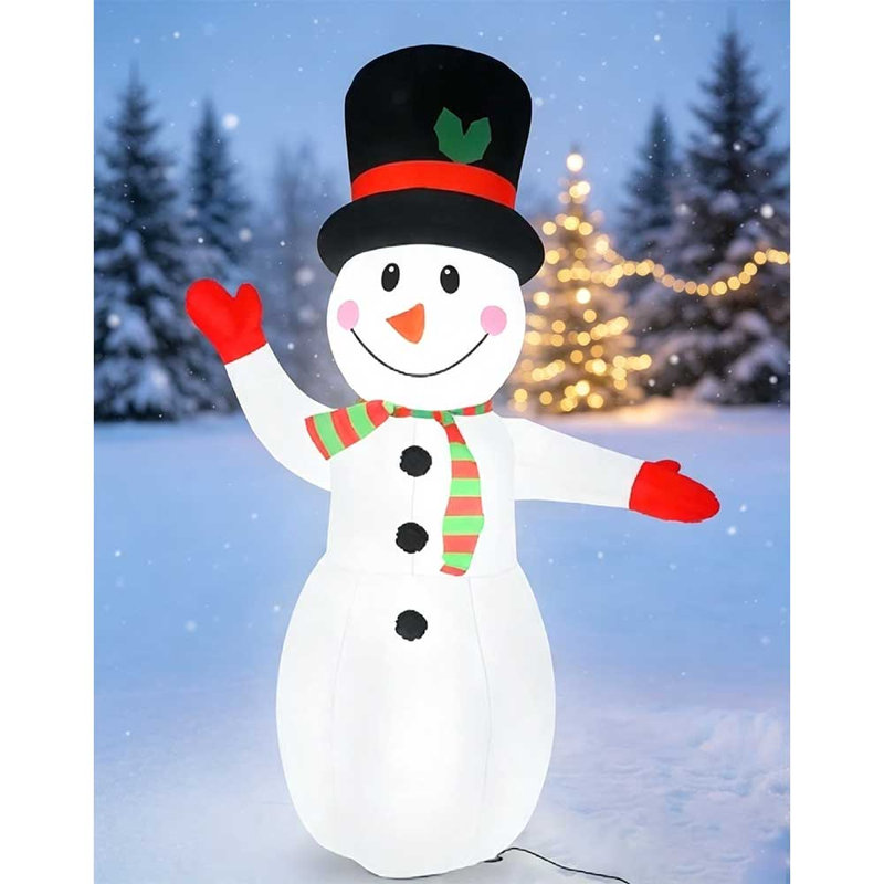 Bonhomme de neige gonflable géant 8 pi, décor de jardin de Noël illuminé, bonhomme de neige de Noël de 2,4 m de haut avec chapeau et écharpe
