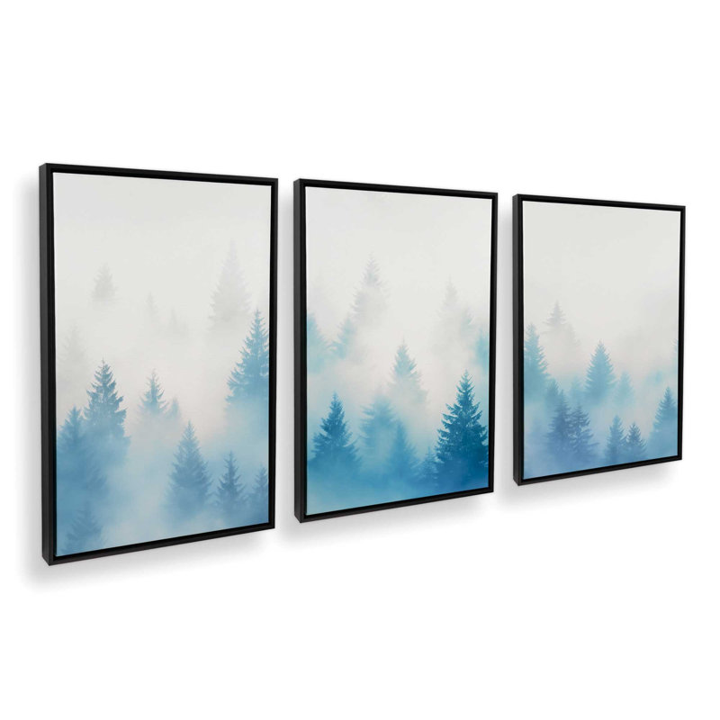 Frozen Echoes, ensemble de 3 toiles tendues, Cadre flottant noir satiné, H 12,75 po x l 26,25 po x P 1,75 po