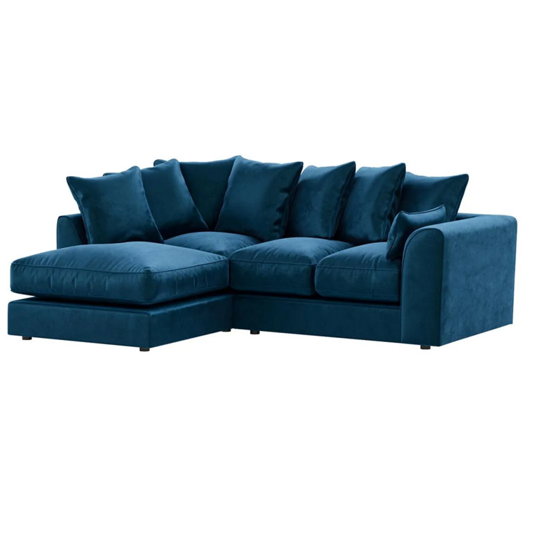 4 Seater Velvet Sofa & Chaise, Blue, Left