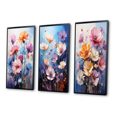 «Acrylique multicolore de la représentation des bleuets» - 3 pièces