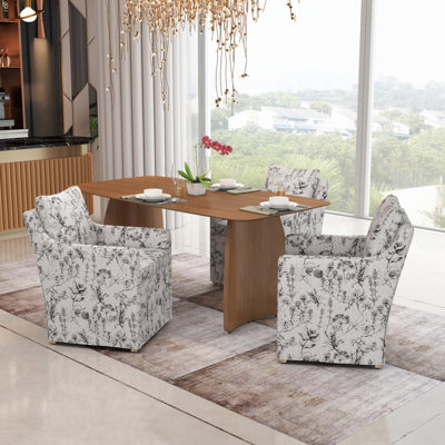 4-Piece Dining Set Mid-Century Modern Wooden Table & Upholstered Chair Set For Home, Kitchen, Dining Room