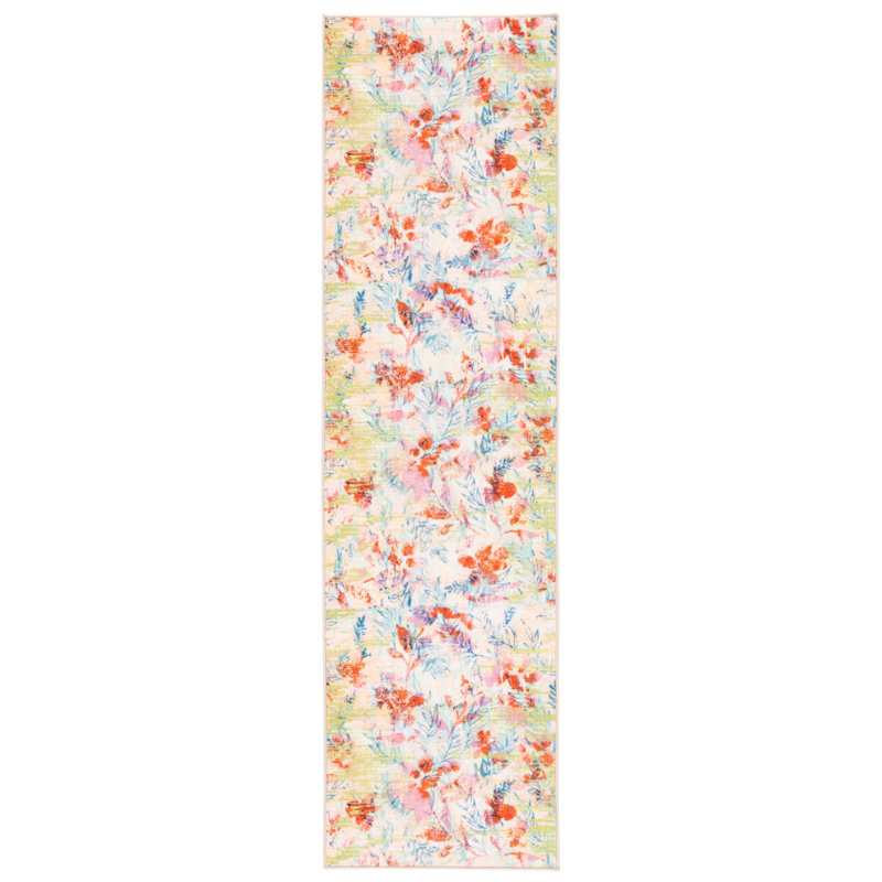 Tapis bleu / rosé Tennille, Tapis de couloir 2 pi 2 po x 8 pi
