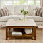 Table basse avec repose-pieds rembourré avec lin capitonné, tablette en bois de hêtre et cadre de salon, repose-pieds surdimensionné et rangement
