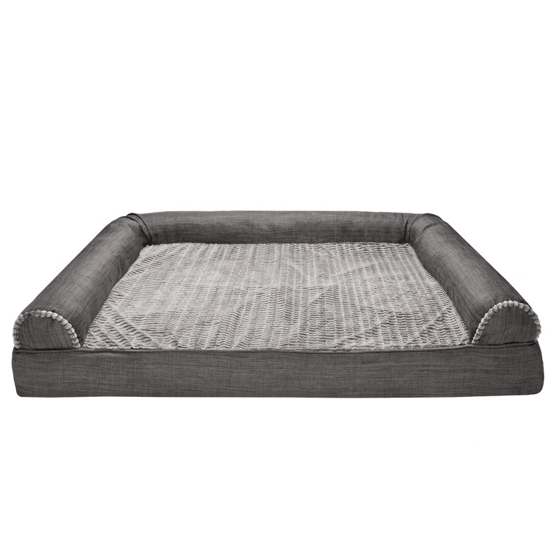 Luxe Fur & Performance Linen Sofa Bed, Jumbo Plus (53" W x 40" D x 9.5" H), Charcoal, Orthopedic Foam