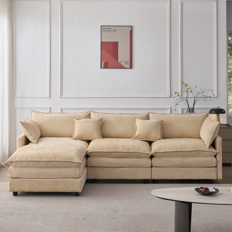 Canapé modulaire modulaire, canapé rembourré, canapé 3 places avec repose-pieds, Light Coffee